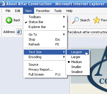 Screenshot demostrating how to resize text in your browser